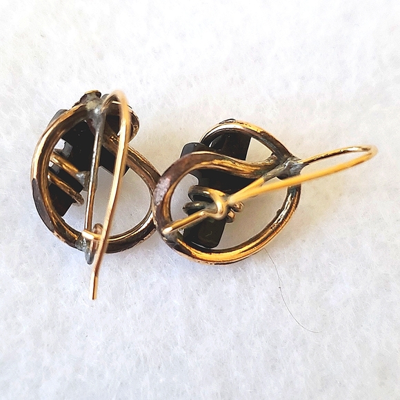 Antique Onyx Cross Earrings Gold Victorian - Picture 3 of 3